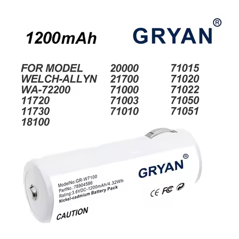 Replacement Battery for Welch-Allyn 18200,74054,WA-72200,Otoscope 20000,(71000,72200,97210),11720,78