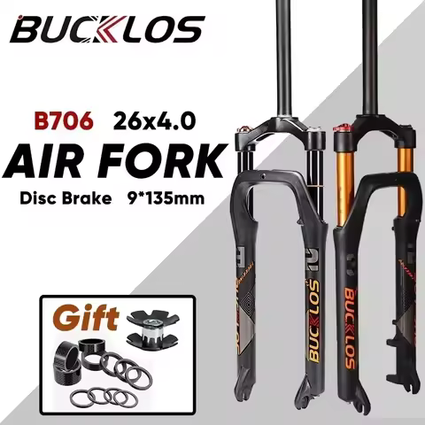 BUCKLOS Fat Bike Fork 26inch 4.0'' Tire Mountain Bike Air Suspension Fork 9*135mm Quick Release Snow