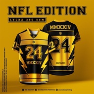 NFL JERSEY 24 Custom Name Number Black Gold Lightning Full Sublimation Lycra 280GSM Oversized Tshirt