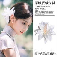 黑道千金~2026氛围感发饰百合花发夹侧边仿真花假花头饰拍照Mafia daughter ~ 2026 atmosphere hair accessories20260529
