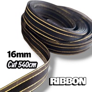 ribbon Glass Cloth black Thin Material Gold Print 16mm Cut To Length From Roll 540cm Thailand