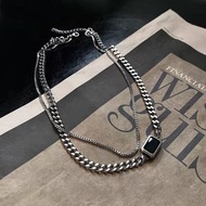 Ins Fashion Necklace Kalung Rantai Titanium Steel Double Layer Silver Adjustable Aksen Liontin Perma