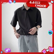 M-5XL Summer Korean Fashion Loose Plain Plus Size Sports Casual Short Sleeved Shirt Men