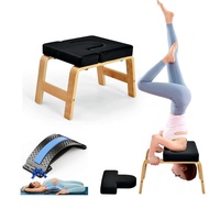 Yoga Headstand Bench,+Back Stretcher, Upside Down Chair for Balance Training, Body Shaping &amp; Core Strength Building, Inversion Stool w/Solid Wood Frame &amp; Detachable PU Pads