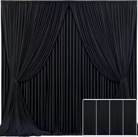 20ft×10ft Wrinkle Free Black Backdrop Curtain for Party, 4 Panels 5×10 ft Silky Polyester Photo Back