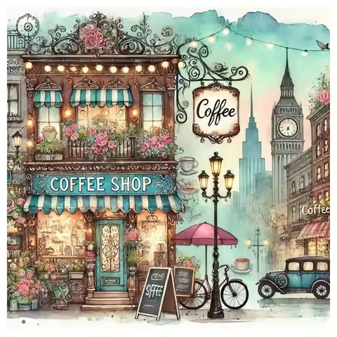 1pc 40X40CM/15.74inch Coffee shop cross stitch Kit DIY kit 11CT/14CT Eco-cotton Thread Hanging Paint