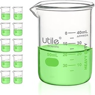 Utile 10pcs of Heavy Duty Glass Beakers, Vol.50m(1.7oz), Borosilicate 3.3 Glass with Double Scaled P