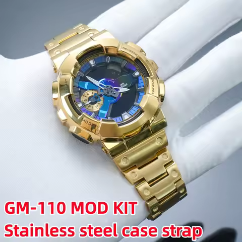 GM110 Full Metal MOD Kit for Casio G-SHOCK GM-110, Stainless Steel Case + Strap Set Silver Black Gol