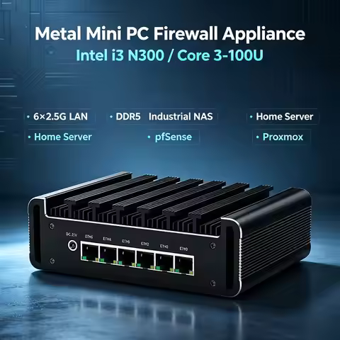 Intel i3 N300 Core 3-100U 6x 2.5G LAN Metal Mini PC Firewall Appliance DDR5 Industrial NAS Home Serv