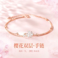 Quality Assurance Cherry Blossom Bracelet Double-Layer Female Silver Niche ins Light Luxury Design H