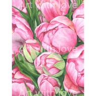 很多粉紅色牡丹玫瑰的水彩藝術女孩牆