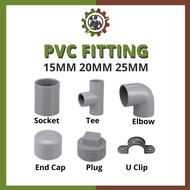 PVC Pipe Fitting Paip PVC Connector Socket Elbow Tee Plug End Cap U Clip [15mm 20mm 25mm]