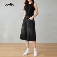 Lovito Seluar Pendek Denim Wanita Butang Poket Santai L132ED359