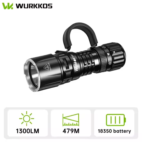 Wurkkos TD07 18350 Tactical Flashlight 1300LM 479M Long Throw IP68 Waterproof Dual Switch & Ring Han