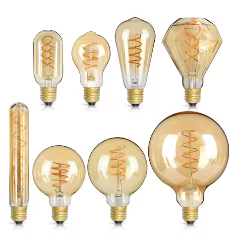 E14 E27 Retro LED Spiral Filament Light Bulb 4W Warm Yellow 220V C35 A60 T45 ST64 T185 T225 G80 G95