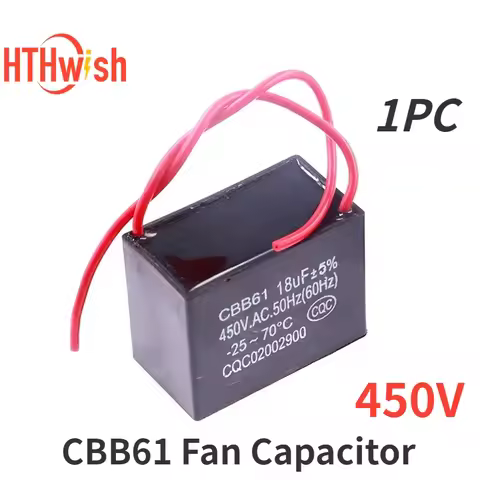CBB61 Fan Capacitor 450V Terminal Ceiling Fan Motor Running Rectangle Capacitor 1uf/1.2uf/1.5uf/2uf/