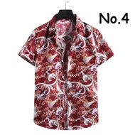 Ready Stock Mens Floral Printed Shirts Regular Size Short Sleeve Shirts Kemeja Batik Lelaki