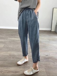 Summer Plus Size Jeans Woman Casual Loose Baggy Denim Harem Pants Elastic Waist Thin Cotton Mom Jean