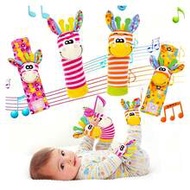 4pcs Baby Wrist Rattle And Ankle Sock Set, Soft Plush Giraffe Sensory Toy With Rattle And Crinkle So