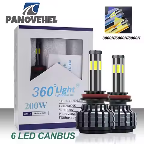 PANOVEHEL Car Light 200W 26000LM 6 Side H3 H7 H9 9006/HB4 9005/HB3 H4 H11 H1 H13 Led Headlight Bulb 