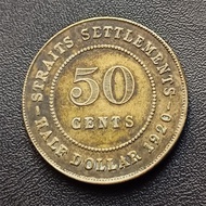 Koin Perak 50 Cents 1920 Straits Settlements Langka