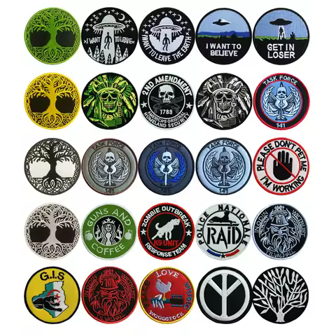 Coffee tree skull peace mix Patch Badges Round 3D Hook Loop Stickers military tactics Armband for Ba