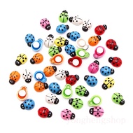 100pcs/set 3D Mini Wooden Mixed Color Ladybug Sticker Cute Ladybird Self Adhesive Fridge Sticker Garden Decor Kids Toy