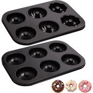 2 Pek Loyang Donat, Loyang Donat Keluli Karbon untuk Membakar dengan 6 Lubang Tidak Melekat Boleh Di