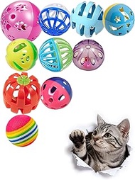 Classic Cat Toys for Indoor Cats, 10 Pcs, 1.5''~2.2'', Plastic Cat Ball with Bell to Arouse The Cat'