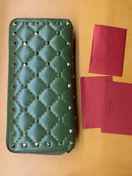 清貨 Used Valentino Leather Long Wallet military green and Red 長銀包