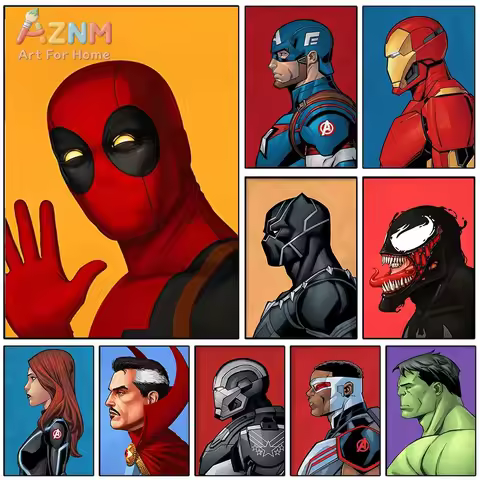 Superhero Pop Art Canvas Wall Art Deadpool Captain America Iron Man Venom Profile Portrait Print Pos