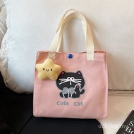 School Season New Style Cat Cat Handbag Simple Canvas Bag Large Capacity Student Canvas Bag Office W