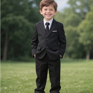 Tween Boy Suits 4-Pieces Suit Set Tuxedos Dresswear Ring Bearer Outfit Wedding Jacket Pants Tie BowT