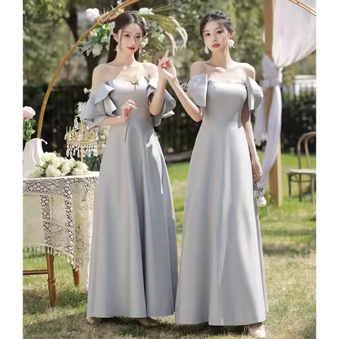 Customized A4102 A-Line Prom Gown Sweet Memory 2026 Gray Bridesmaid Dresses Female Satin Sisters Gro