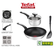 Tefal Emotion Stainless Steel 4pcs Set (Wok Pan 28cm, Saucepan 16cm with Lid &amp; Spatula) CWS308