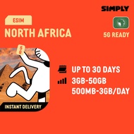 SIMPLY [eSIM] North Africa | Algeria + Tunisia+ Egypt | 3-30 Days | Total / Daily Data| No registrat