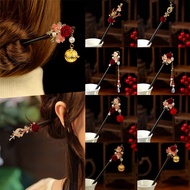 New Chinese Style Luminous Red Flower Hair Pin Hair Stick Lantern Tassel Hairpin Woman Hanfu Hair Accessories