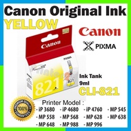 Original Ink Cartridge CLI-821 Yellow For Canon PIXMA iP3680 / iP4680 / iP4760 / MP545 / MP558 / MP5