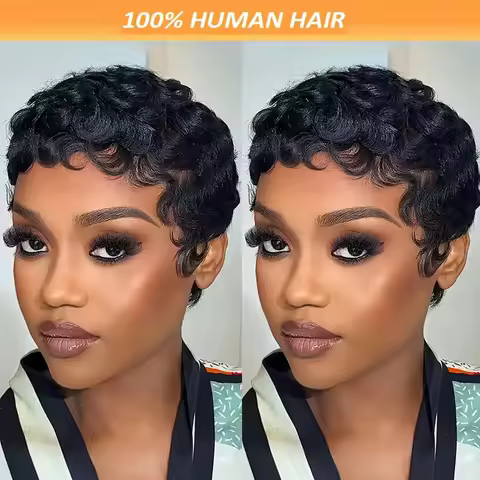 Short Pixie Cut Wigs Human Hair Deep Wave Finger Wave Wig Human Hair for Women Full Machine Made Oce