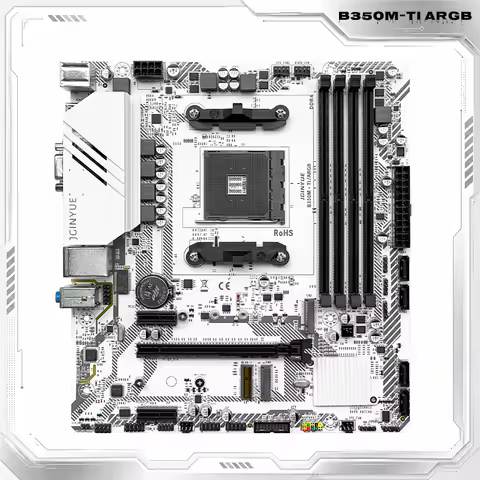 JGINYUE B350M-TI ARGB M-ATX Motherboard AMD B350 AM4 Socket Support Ryzen 1000-5000 Series CPU 4 Slo