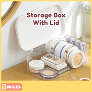 Flip Cover Storage Box With Lid Transparent Multi-purpose Storage Container Desk Organizer Stationer
