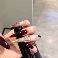 Wine Red Strobe Hand-Weared Nails Classy Long Nails Fake Nails Wedding Nails Bridal Nails Manicure P