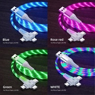 3-In-1 LED Light Up Flowing Multi I Phone Charger Cable, Lightning/Type C/Micro USB Car RGB Glowing 
