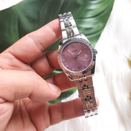 Fossil Scarlette Mini Three-Hand Date Purple Dial Fixed Bezel Silver Tone Ladies Watch ES4905