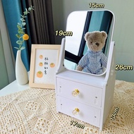 2-Tier Makeup Shelf with Rectangular Desk Mirror, Compact White Cosmetic Shelf, Easy to Assemble.