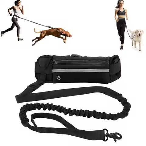 High Visibility Hands-Free Dog Leash Pet Leash Reflective with Waist Bag Retractable Elastic for Run