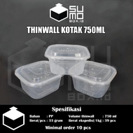 Thinwall SQUARE box 750ml + lid plastic square rice container 750 ML [RETAIL]