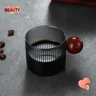 BEAUTY Milk Cup, Glass Vertical Grain Espresso Cup, Easy to Clean with Wood Handle Multipurpose High Quality Measuring Cup Milk Espresso Shot