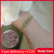 (Ready Stock) Original Simple Natural Hetian Jade 18K Gold French Superior Good Luck Bracelet Trendy Round Circular Knot Cuff Bangle Bracelets For Women Elegant Gold Color Jewelry Girl Gift