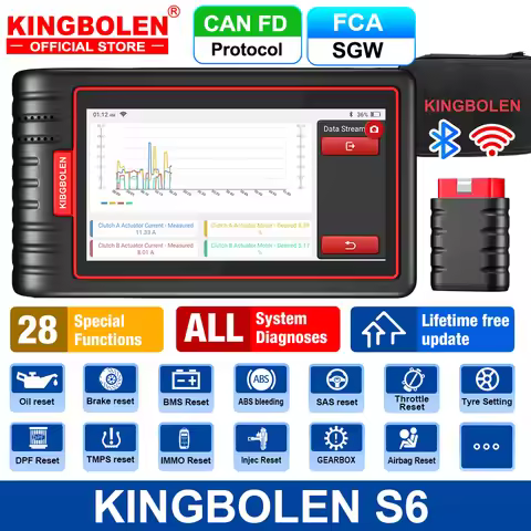 Lifetime Free Update Newest KINGBOLEN S6 CAN FD All System Car Diagnostic Tools Auto OBD Scanner Blu